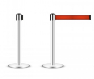 Słupek odgradzający z czerwoną taśmą zwijaną hotelowy