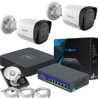 Zestaw monitoringu IP VidiLine 2 kamery ViDI-IPC-32T 2Mpx Switch Dysk 1TB