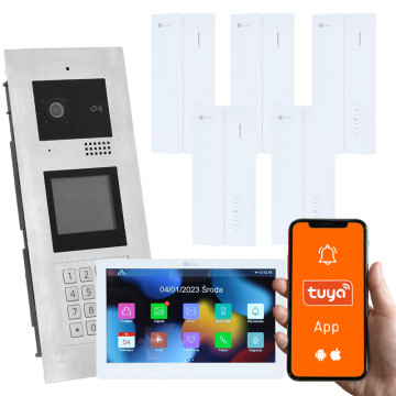 Genway KIT-F-M91-V1301-ALL5 Wielorodzinny Wideodomofon, 6 Rodzin, Otwieranie Kodem, Kartą, Brelokiem, Odbieranie na Telefonie Tuya