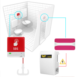 KALER system przywoławczy - zestaw do WC dla osób niepełnosprawnych z zasilaniem awaryjnym