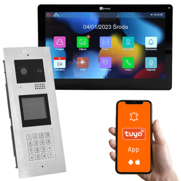 Genway KIT-F-M91-V13C-1 Wielorodzinny Wideodomofon z Monitorem Dotykowym, 1 Rodzina, Otwieranie Kodem, Kartą, Brelokiem, Odbieranie na Telefonie Tuya