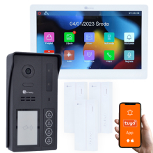 Genway KIT-F-S64-V13-A01-3 Zestaw Wideodomofonowy 2 Żyłowy Czterorodzinny z Monitorem Dotykowym 7" WiFi i Tuya i Trzema Słuchawkami