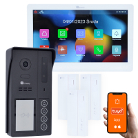 Genway KIT-F-S64-V13-A01-3 Zestaw Wideodomofonowy 2 Żyłowy Czterorodzinny z Monitorem Dotykowym 7" WiFi i Tuya i Trzema Słuchawkami