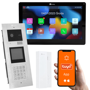 Genway KIT-F-M91-A01-2W-C Wielorodzinny Domofon, Otwieranie Kodem, Kartą, Brelokiem, Odbieranie na Telefonie Tuya, Wideo Ready