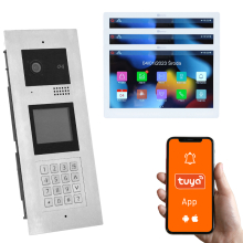 Genway KIT-F-M91-V13-3 Wielorodzinny Wideodomofon z Trzema Monitorami Dotykowymi, 3 Rodziny, Otwieranie Kodem, Kartą, Brelokiem, Odbieranie na Telefonie Tuya