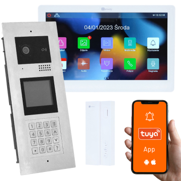 Genway KIT-F-M91-A01-ALL1 Wielorodzinny Domofon, Otwieranie Kodem, Kartą, Brelokiem, Odbieranie na Telefonie Tuya, Wideo Ready