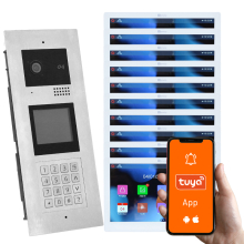 Genway KIT-F-M91-V13-10 Wielorodzinny Wideodomofon z Dziesięcioma Monitorami Dotykowymi, 10 Rodzin, Otwieranie Kodem, Kartą, Brelokiem, Odbieranie na Telefonie Tuya