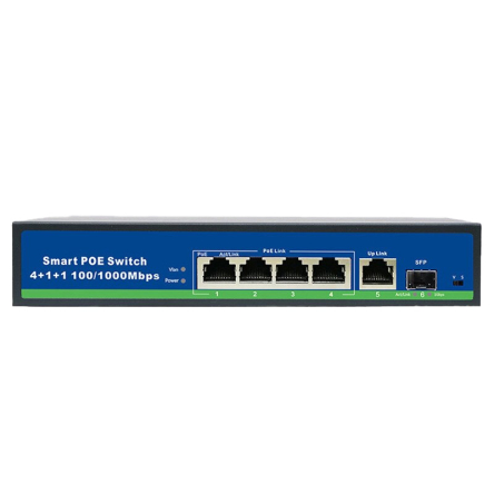 Switch 4 porty PoE + 1 port Uplink 1000Mb/s + 1 port światłowodowy SFP VidiLine