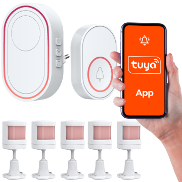 TUYA-DZW-PIR_X5 Bezprzewodowy Alarm wi-fi Tuya 5 Czujników Pir+ Przycisk Napadowy