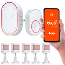 TUYA-DZW-PIR_X5 Bezprzewodowy Alarm wi-fi Tuya 5 Czujników Pir+ Przycisk Napadowy