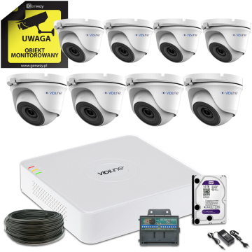 Vidiline FULL-VIDI_8XVID-52D Zestaw Monitoringu 8 Kamer Kopułkowych 5Mpx Dzień/noc Ir20