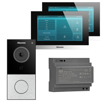 Zestaw Wideodomofonowy 2-przewodowy Akuvox Panel E12S Srebrny + 2 Monitory C313W-LP-2