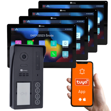 Genway KIT-F-S64-4X-V13-C - Zestaw wideodomofonowy 2 żyłowy czterorodzinny z czterema monitorami dotykowymi 7