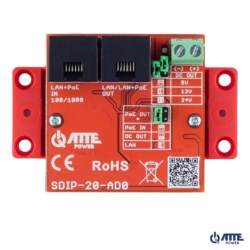 SDIP‑20‑AD0 Adapter PoE Gigabit obniżający napięcie do 5V/12V/24V, Pout 20W, 802.3af/at oraz PASSIVE
