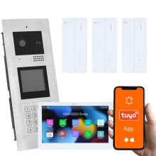Genway KIT-F-M91-V1301-ALL3 Wielorodzinny Wideodomofon, 4 Rodziny, Otwieranie Kodem, Kartą, Brelokiem, Odbieranie na Telefonie Tuya