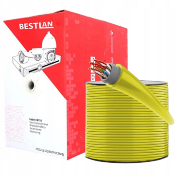 BestLan Kabel Skrętka U/FTP Kategoria 6a Czysta Miedź CU PVC Żółty 305m