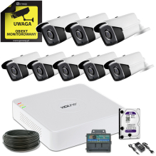 Monitoring 8 kamer tubowych zewnętrznych 5Mpx IR20