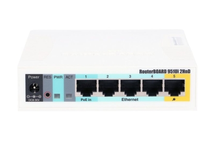 MIKROTIK RB951UI-2HND ROUTERBOARD PLASTIK CASE 600MHZ, 128MB, 5XFE, 2X2MIMO, 1XUSB, 2,4GHZ, 2,5DBI, L4