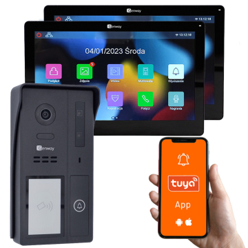 Genway F-S61-V13-2C - Zestaw wideodomofonowy jednorodzinny 2 żyłowy z dwoma monitorami dotykowymi 7