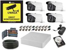Monitoring 5Mpx 4 kamery zewnętrzne kabel 50 metrów HDD 1TB PURZ