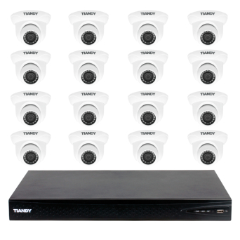 ZESTAW MONITORINGU TIANDY IP HD STARLIGHT - 16 KAMER KOPUŁKOWYCH + REJESTRATOR POE