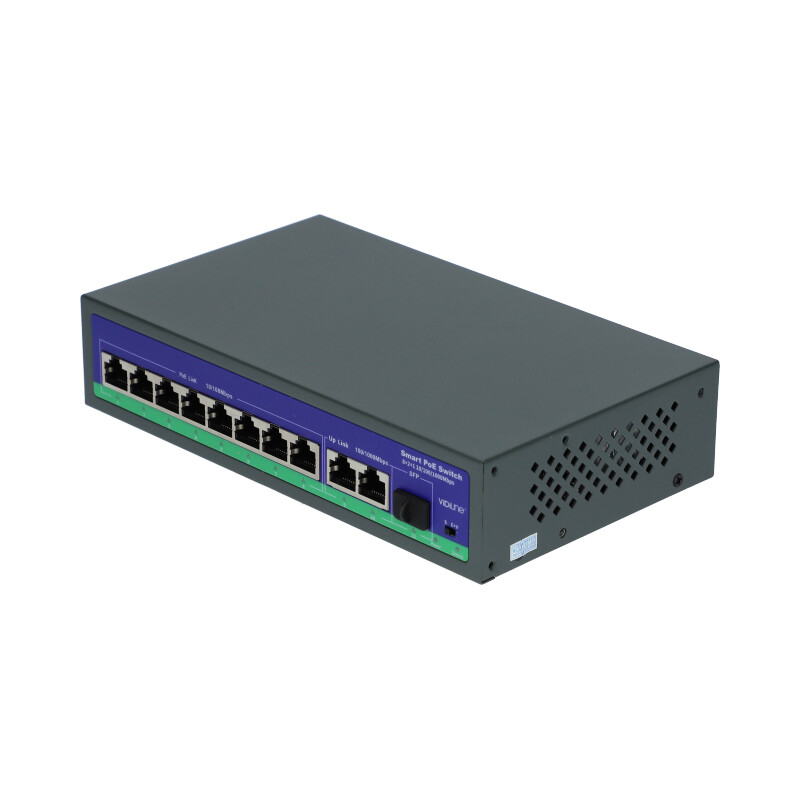 Switch 8 portów PoE + 2 porty Uplink 1000Mb/s Gigabit+ SFP VidiLine