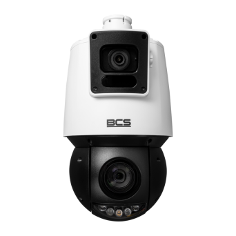 BCS-P-SDIP24425SR10-AI2 - Kamera obrotowa IP 4 Mpx, przetwornik 1/2.7" z obiektywem motozoom 4.8- 120 mm, z wbudowaną kamerą stałopozycyjną 4 Mpx z obiektywem 4 mm.