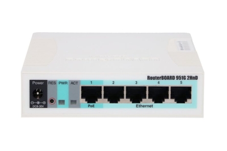 MIKROTIK RB951G-2HND ROUTERBOARD PLASTIC CASE 400MHZ, 32MB, 5XGE, 2,4GHZ, 1,5DBI, L4