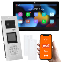 Genway KIT-F-M91-V13C-A01 Wielorodzinny Wideodomofon, 2 Rodziny z Dodatkową Słuchawką, Otwieranie Kodem, Kartą, Brelokiem, Odbieranie na Telefonie Tuya
