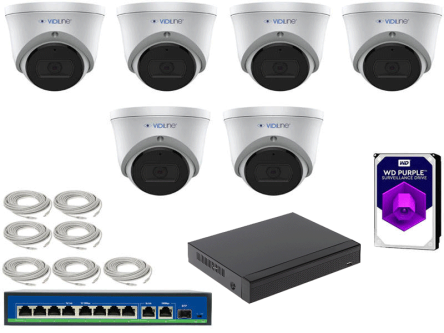 Zestaw monitoringu IP 6 kamer VIDI-IPC-32D 2Mpx PoE HDD 1TB