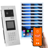 Genway KIT-F-M91-V13-8 Wielorodzinny Wideodomofon z Ośmioma Monitorami Dotykowymi, 8 Rodzin, Otwieranie Kodem, Kartą, Brelokiem, Odbieranie na Telefonie Tuya