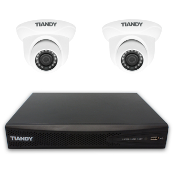 ZESTAW MONITORINGU TIANDY IP HD STARLIGHT - 2 KAMERY KOPUŁKOWE + REJESTRATOR POE