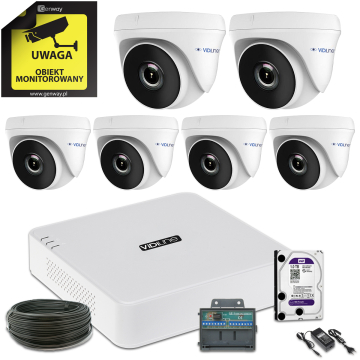 Gotowy do montażu kompletny zestaw 6 kamer 2Mpx FULL HD z dyskiem twardym ONLINE